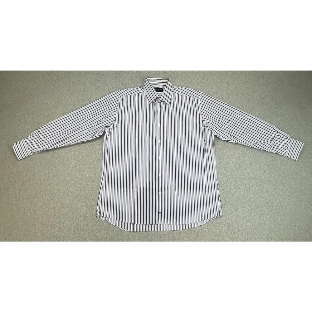 David Donahue Shirt Mens 16.5‎ - 34/35 Striped 100% Cotton Button Up